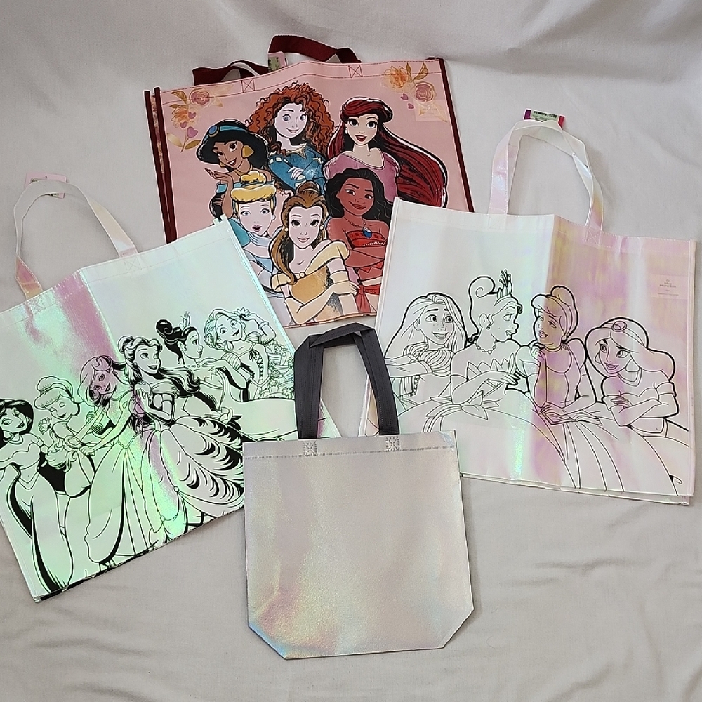 Set of Disney Princess Reusable Totes  with a Bonus Silver Tote